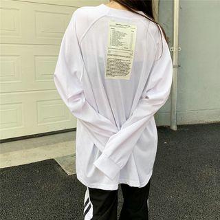 Plain Long-sleeve Oversize T-shirt / Striped Wide-leg Pants