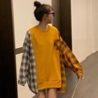 Plaid Panel Pullover Yellow - One Size