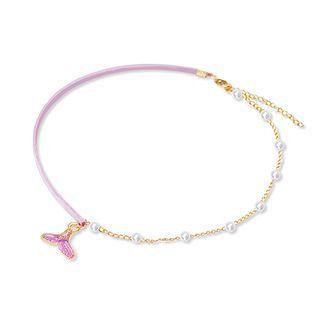 Asymmetric Faux Pearl Mermaid Tail Pendant Choker Cdg317a - Purple - One Size