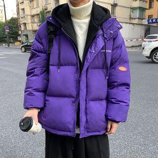 Mock Two Piece Patch Hooded Padded Coat