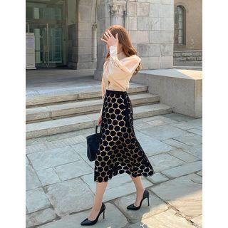 Dotted-crochet Long A-line Skirt