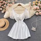 Cutout Bow Puff-sleeve Dress