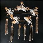 Wedding Set: Faux Pearl Alloy Butterfly Hair Stick + Fringed Earring