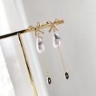 Alloy Bow Faux Pearl Dangle Earring 1 Pair - 925 Silver Needle - One Size