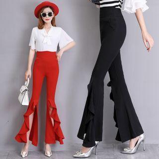 Ruffle Hem Boot-cut Dress Pants