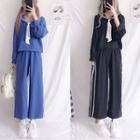 Sailor-collar Long-sleeve Top / Wide Leg Pants
