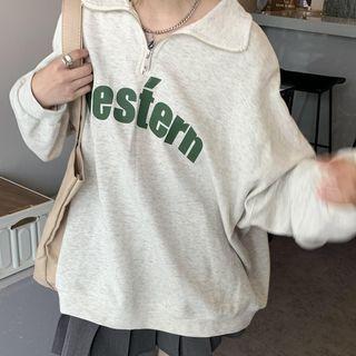 Lettering Half-zip Polo-neck Sweatshirt