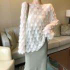 Long-sleeve Feathery Knit Top White - One Size