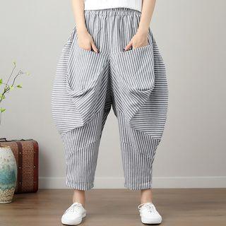 Striped Dual-pocket Harem Pants