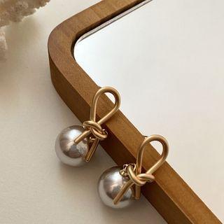 Knot Alloy Faux Pearl Dangle Earring 1 Pair - Matte Gold & Silver White - One Size