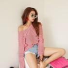 Beribboned Cutout-back Stripe T-shirt