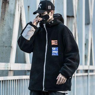 Reversible Lettering Hooded Zip Fleece Jacket