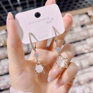 Star Cat Eye Stone Rhinestone Dangle Earring 1 Pair - Gold - One Size