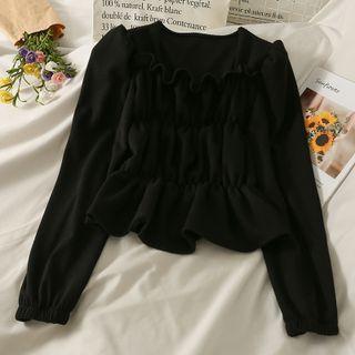 Square-nekc Ruched Crop Blouse