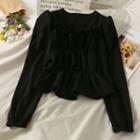 Square-nekc Ruched Crop Blouse