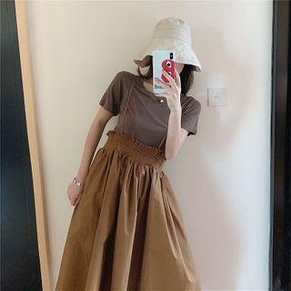 Plain Short-sleeve T-shirt / Midi A-line Jumper Skirt