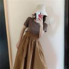 Plain Short-sleeve T-shirt / Midi A-line Jumper Skirt