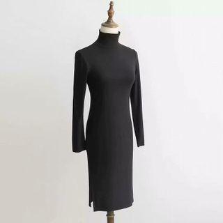 Long-sleeve Slit Mini Sheath Dress