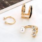Set Of 3 : Faux Pearl / Rhinestone / Alloy Open Ring