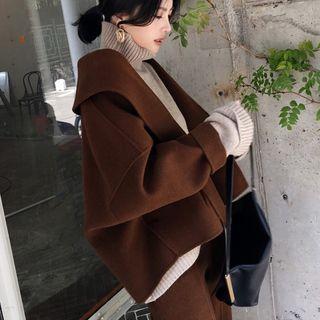 Set: Open Front Cropped Coat + Wide-leg Pants