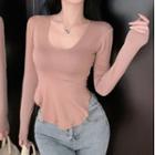 Long-sleeve Scoop Neck Asymmetrical Top
