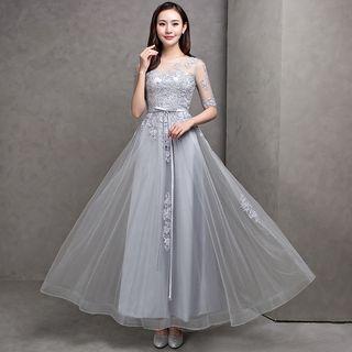 Elbow-sleeve Off-shoulder Strappy Dress