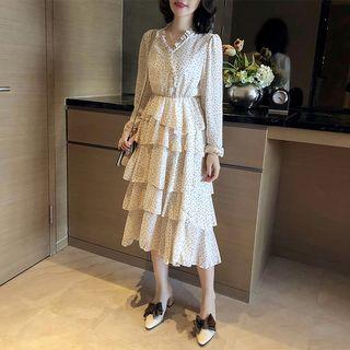 Chiffon Long-sleeve Midi A-line Dress