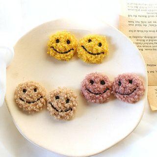 925 Sterling Silver Furry Smiley Face Stud Earring