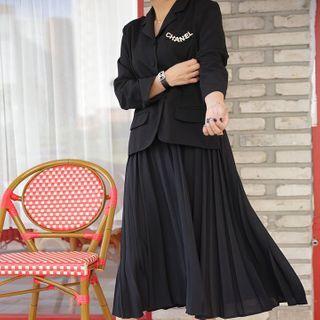 Accordion-pleat Long Blazer Dress