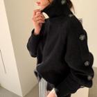 Turtleneck Button-trim Sweater