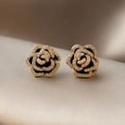 Rhinestone Flower Stud Earring 1 Pair - Black & Gold - One Size