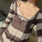 Square Neck Stripe Long Sleeve Knit Top