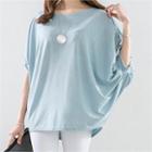 Round-neck Dolman Elbow-sleeve Top