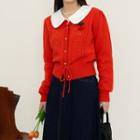Tie-front Pointelle Knit Cardigan Red - One Size