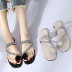 Embellished Fluffy Loop-toe Slide Sandals