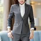 Contrast Trim Shirt / Pinstriped Blazer / Dress Pants / Pencil Skirt