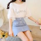 Lace Short-sleeve T-shirt / A-line Skirt / Set