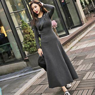 Long-sleeve Plain Maxi A-line Dress