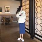 Tie-waist Coat / Long-sleeve Midi Knit Dress