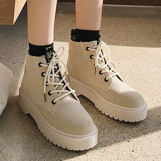 Cat Embroidered Lace-up Ankle Boots