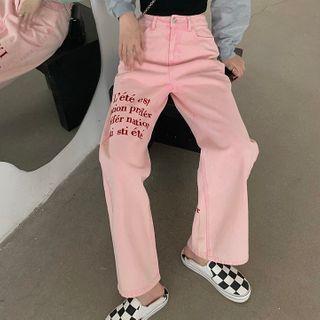 Lettering Print Wide-leg Jeans