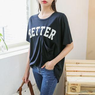 Short-sleeve Pocket-front Lettering T-shirt