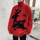 Turtleneck Deer Pattern Sweater