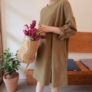 Beribboned Linen Blend Shift Dress