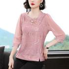 3/4-sleeve Chiffon Top / Cropped Pants / Set