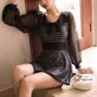 Long-sleeve Plaid Swim Dress