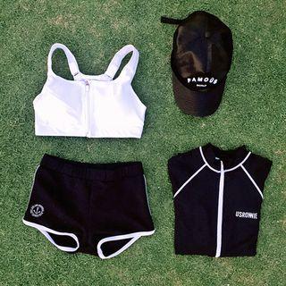 Set: Contrast Trim Tankini + Zip Rashguard