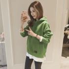 Mock Two-piece Lettering Patch Hoodie