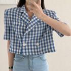 Short-sleeve Gingham Double-breasted Blazer