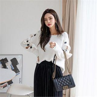 Buttoned-sleeve Lightweight Sweater